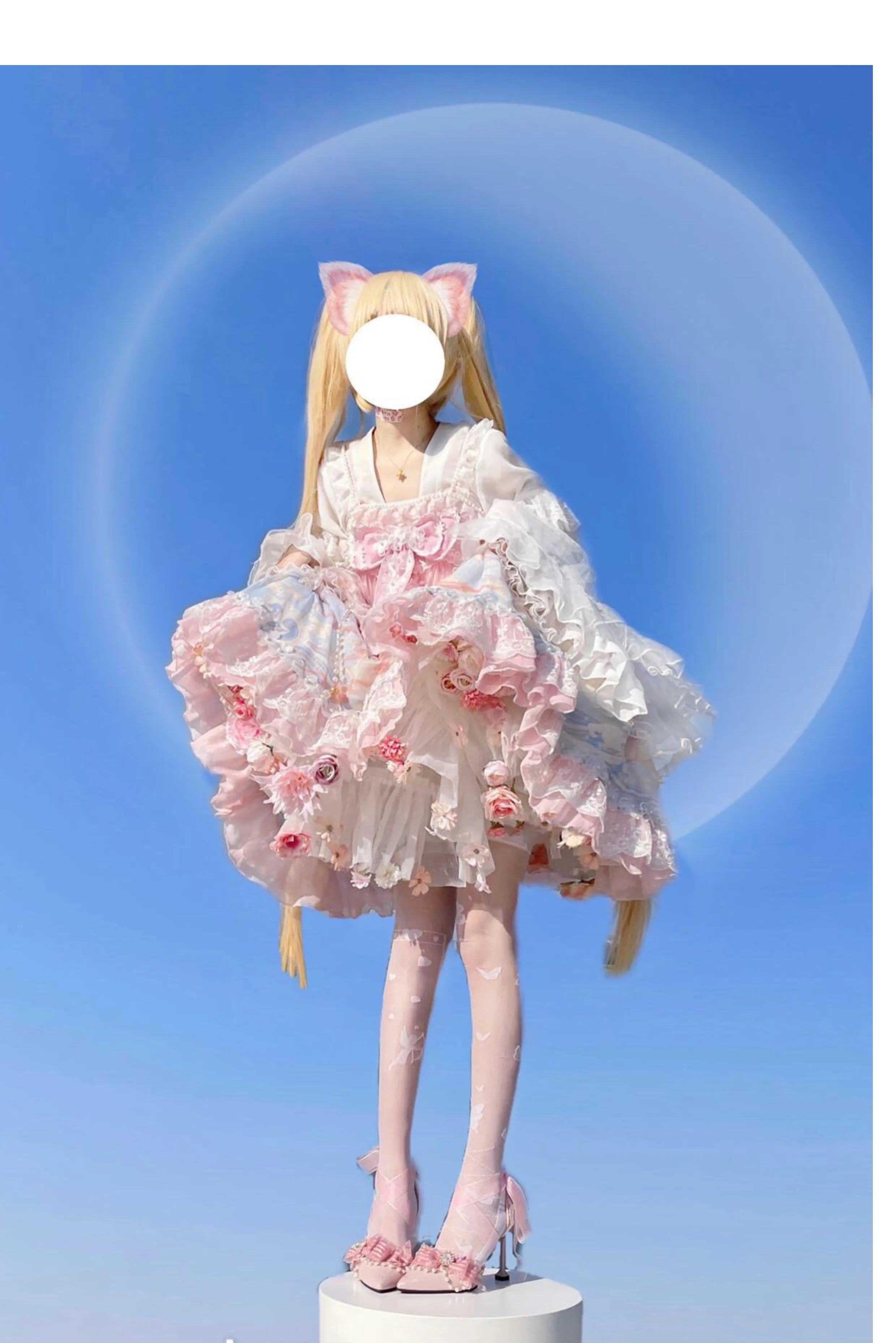 Flowers Crinoline Sweet Fairy Lolita Spring and Summer Bubble Skirt Gorgeous French Elegant Girl Women's Organza Midi Skirt