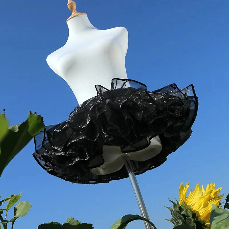 4 Tiered Lolita Petticoat Fluff Volume Underskirt Midnight Black Super Stuffed Petticoat Boneless Violent Skirt Support