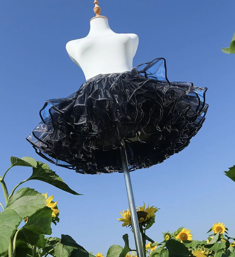 4 Tiered Lolita Petticoat Fluff Volume Underskirt Midnight Black Super Stuffed Petticoat Boneless Violent Skirt Support