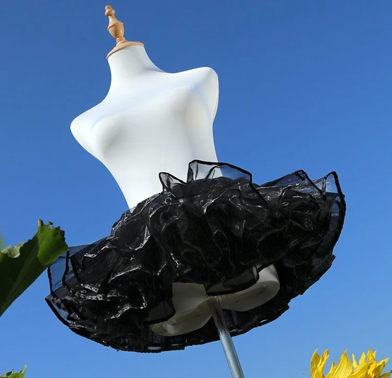 4 Tiered Lolita Petticoat Fluff Volume Underskirt Midnight Black Super Stuffed Petticoat Boneless Violent Skirt Support