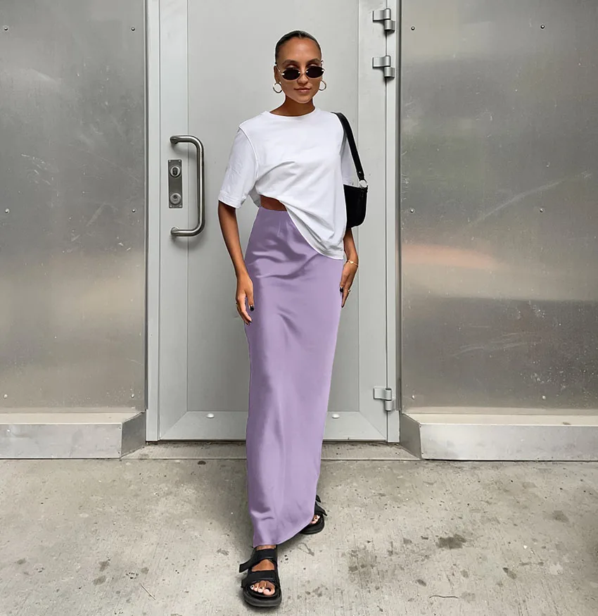 Elegant Satin Black Trumpet Skirts Fashion Slim High Waist Skirts Women Female 2024 Solid Office Long Skirt Spring Summer