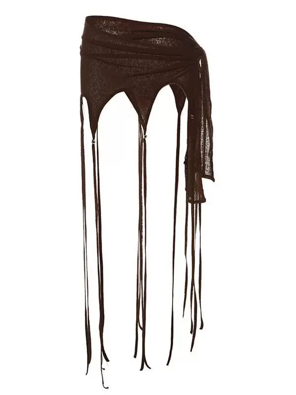2025 Harajuku Women Fairy Tassels Skirts See Streetwear Irregular Bandage Skirt Sexy Grunge Trendy Mujer Faldas Y2k Aesthetic
