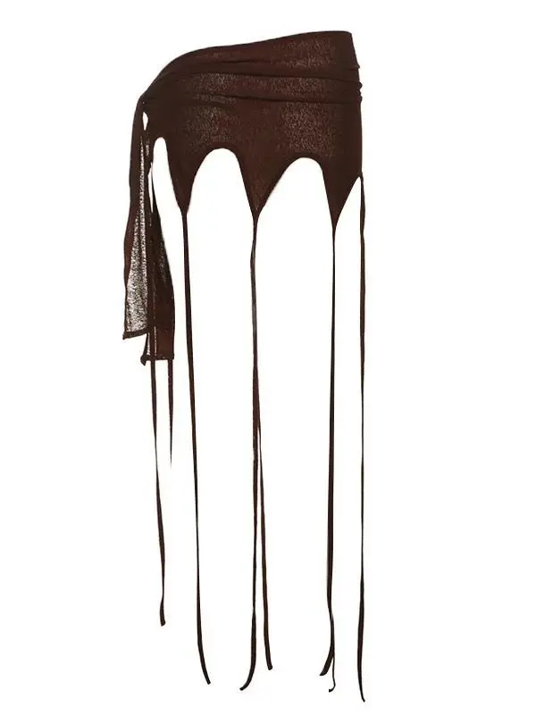 2025 Harajuku Women Fairy Tassels Skirts See Streetwear Irregular Bandage Skirt Sexy Grunge Trendy Mujer Faldas Y2k Aesthetic