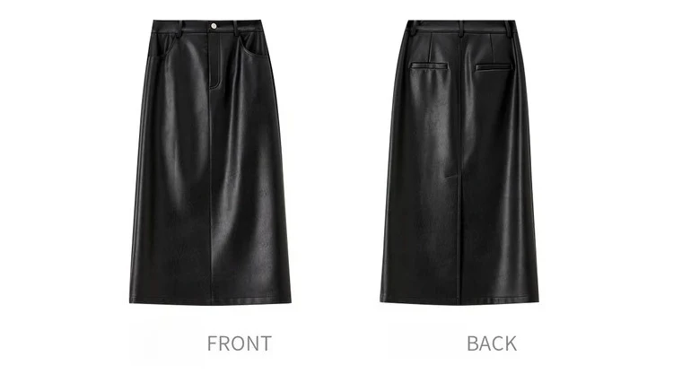 SENTUBILA Women's A-Line PU Leather Skirt 2026 Autumn New Back Split Hem Comfortable Commuter Casual Midi Skirt Ladies 153QA3200