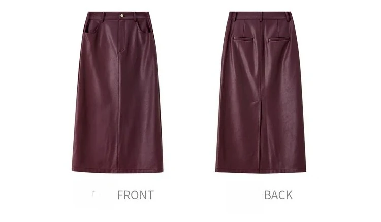 SENTUBILA Women's A-Line PU Leather Skirt 2026 Autumn New Back Split Hem Comfortable Commuter Casual Midi Skirt Ladies 153QA3200