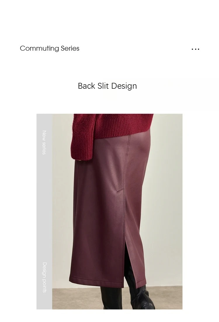 SENTUBILA Women's A-Line PU Leather Skirt 2026 Autumn New Back Split Hem Comfortable Commuter Casual Midi Skirt Ladies 153QA3200