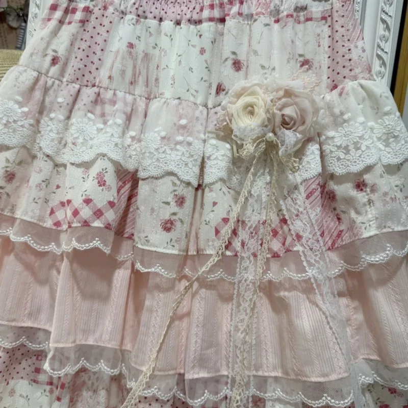 DCABT Irregular Patchwork Sweet Fairy Cake Skirt Women Summer Chic Fashion Pink Elastic Waist Chic Flower Party Puff Skirts A018