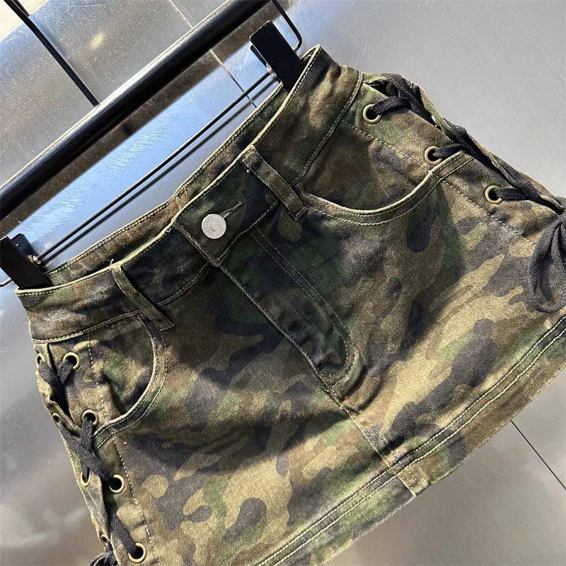 Leopard Print Denim Skort Women Vintage High Street Lace Up Bodycon Mini Skirt Y2K Summer Casual Skirts with Built-in Shorts