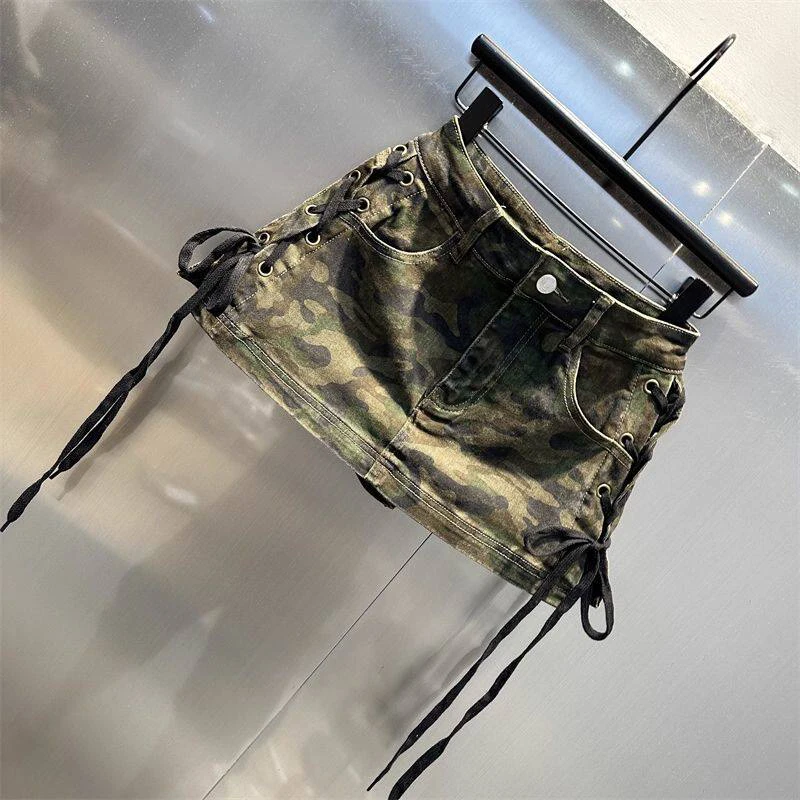 Leopard Print Denim Skort Women Vintage High Street Lace Up Bodycon Mini Skirt Y2K Summer Casual Skirts with Built-in Shorts