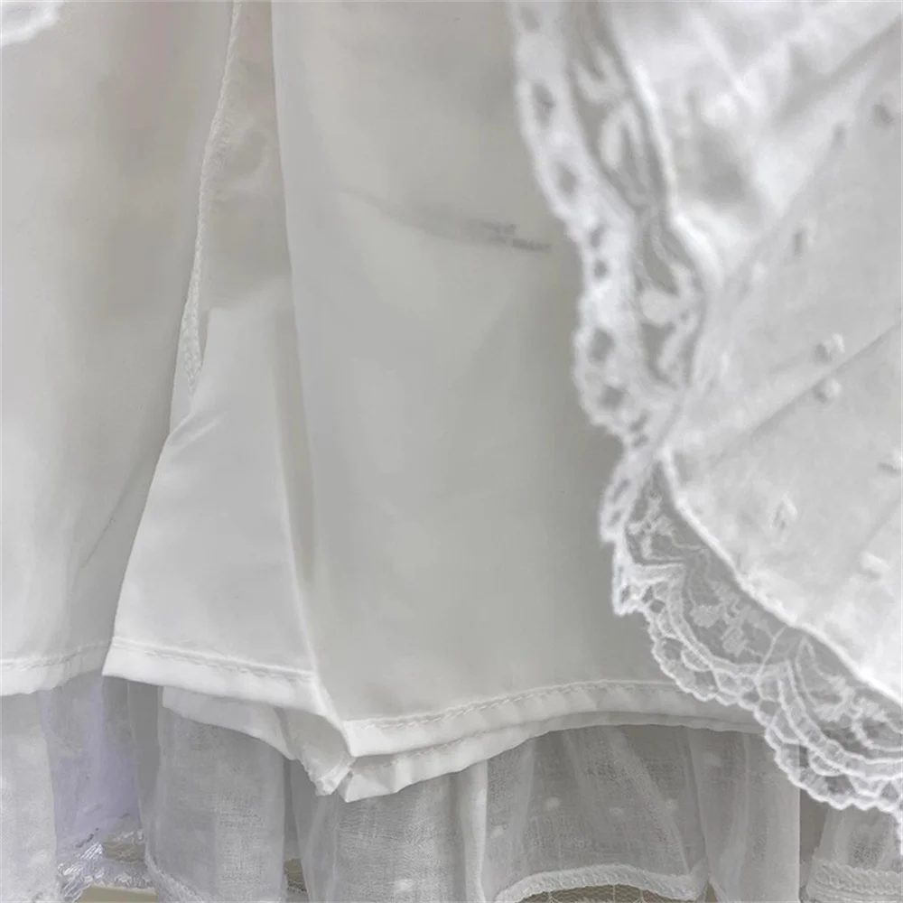 Korean Fashion Clothing Sweet White French Lace Bow Cake Skirt Women Summer New Retro Casual Loose High Waist Slim Short Skirt