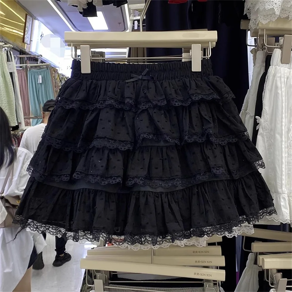 Korean Fashion Clothing Sweet White French Lace Bow Cake Skirt Women Summer New Retro Casual Loose High Waist Slim Short Skirt