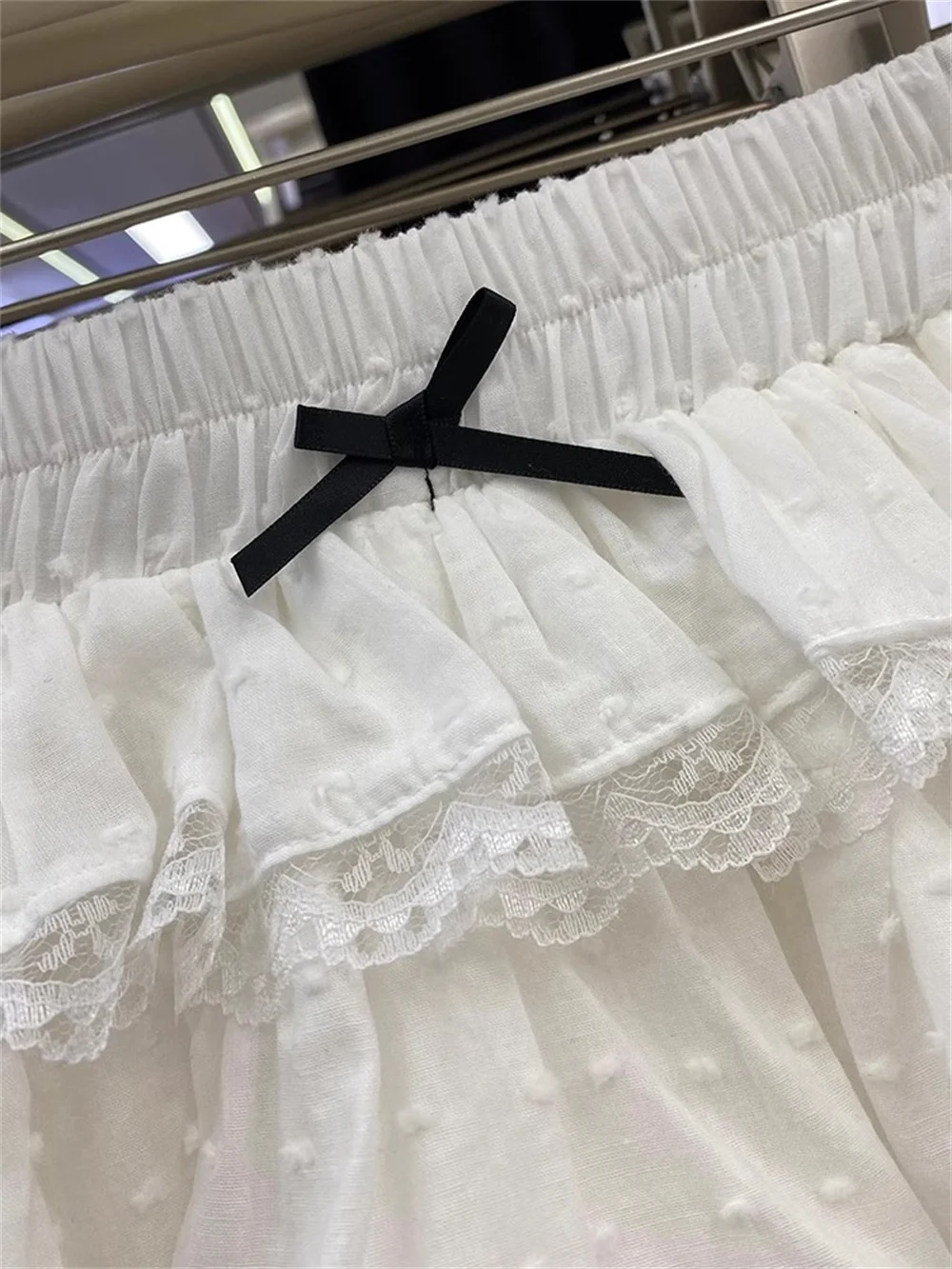 Korean Fashion Clothing Sweet White French Lace Bow Cake Skirt Women Summer New Retro Casual Loose High Waist Slim Short Skirt