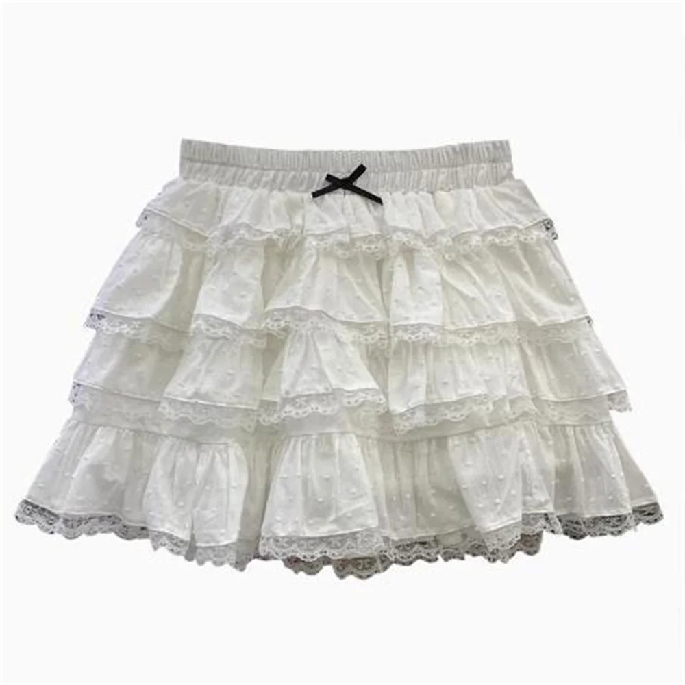 Korean Fashion Clothing Sweet White French Lace Bow Cake Skirt Women Summer New Retro Casual Loose High Waist Slim Short Skirt