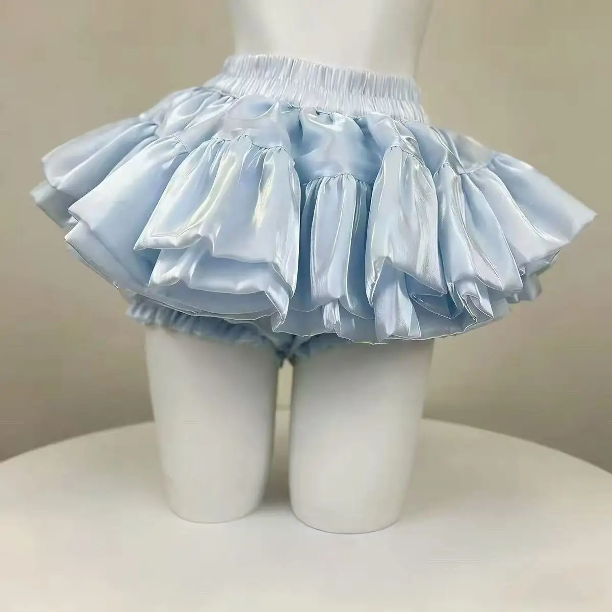 Y2K Sweet and Kawaii Shiny Satin Tiered Ruffle Puff Bloomers High Waist Elastic Waist Anti-Exposure All-match Mini Skirt 7Color