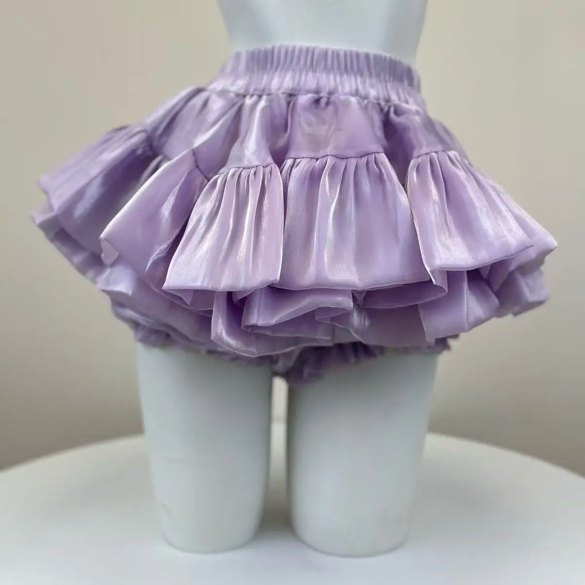 Y2K Sweet and Kawaii Shiny Satin Tiered Ruffle Puff Bloomers High Waist Elastic Waist Anti-Exposure All-match Mini Skirt 7Color