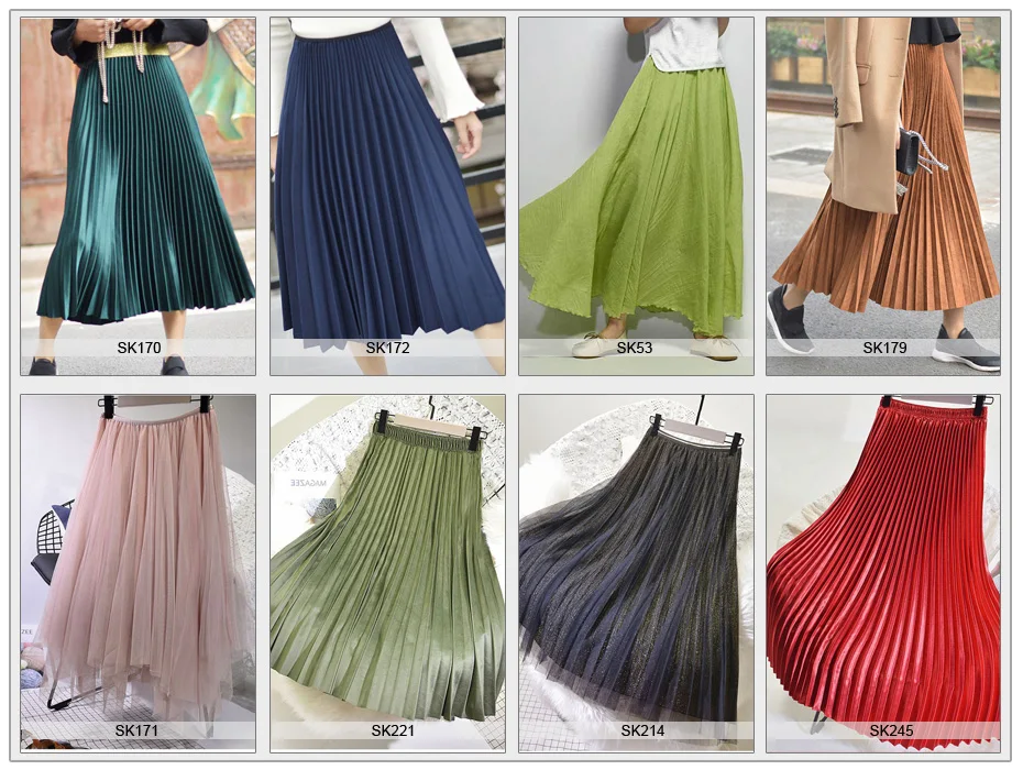 Vintage Pleated Midi Long Skirt For Women Korean Fashion Casual High Waist Chiffon Skirts Jupe Faldas 18 Color Spring Autumn