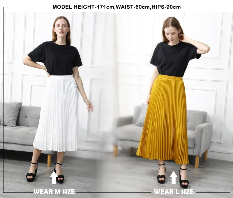 Vintage Pleated Midi Long Skirt For Women Korean Fashion Casual High Waist Chiffon Skirts Jupe Faldas 18 Color Spring Autumn