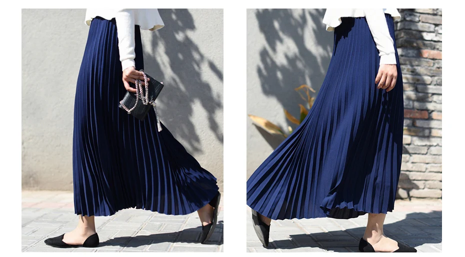 Vintage Pleated Midi Long Skirt For Women Korean Fashion Casual High Waist Chiffon Skirts Jupe Faldas 18 Color Spring Autumn