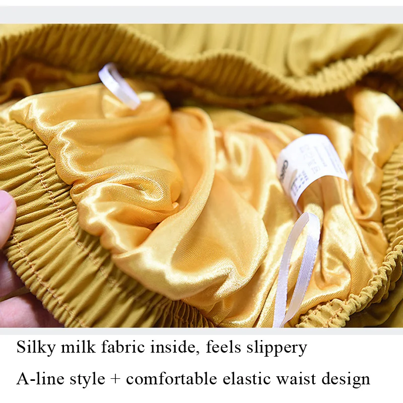 Vintage Pleated Midi Long Skirt For Women Korean Fashion Casual High Waist Chiffon Skirts Jupe Faldas 18 Color Spring Autumn