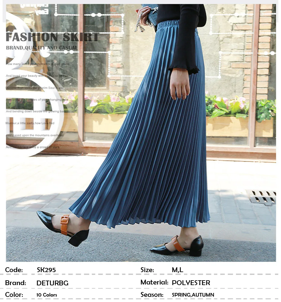 Vintage Pleated Midi Long Skirt For Women Korean Fashion Casual High Waist Chiffon Skirts Jupe Faldas 18 Color Spring Autumn