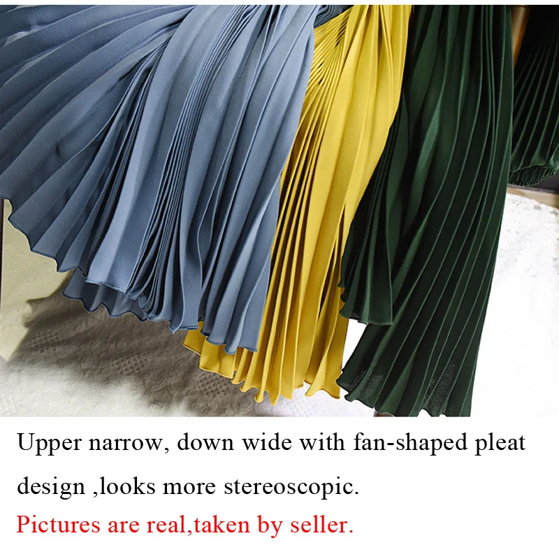 Vintage Pleated Midi Long Skirt For Women Korean Fashion Casual High Waist Chiffon Skirts Jupe Faldas 18 Color Spring Autumn