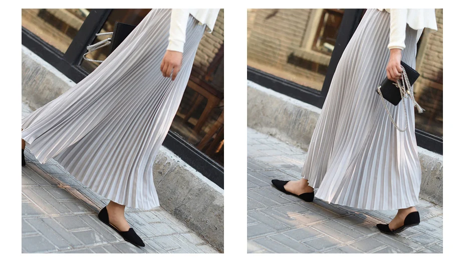 Vintage Pleated Midi Long Skirt For Women Korean Fashion Casual High Waist Chiffon Skirts Jupe Faldas 18 Color Spring Autumn