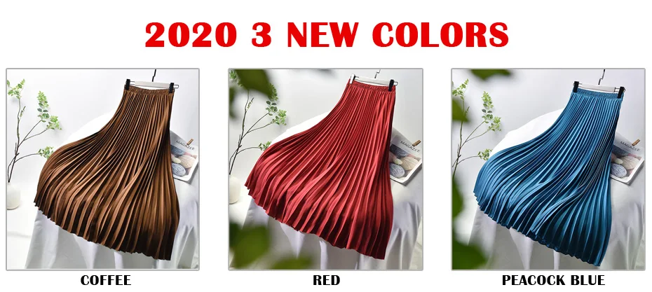Vintage Pleated Midi Long Skirt For Women Korean Fashion Casual High Waist Chiffon Skirts Jupe Faldas 18 Color Spring Autumn