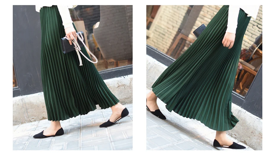 Vintage Pleated Midi Long Skirt For Women Korean Fashion Casual High Waist Chiffon Skirts Jupe Faldas 18 Color Spring Autumn