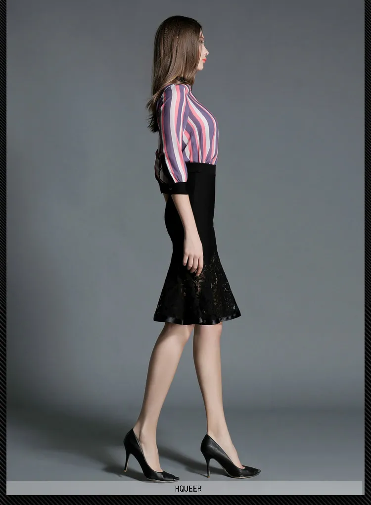 Women Summer New Casual Patchwork lolita Lace Pencil Skirt High Waist