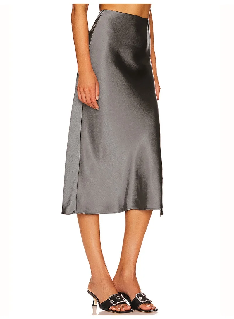 Women High Quality Satin Skirt Midi Elastic Waist Split Skirts Ladies Office Black A Line Satin Skirts With Split For Women