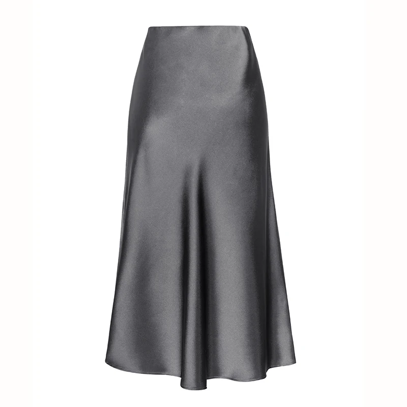 Women High Quality Satin Skirt Midi Elastic Waist Split Skirts Ladies Office Black A Line Satin Skirts With Split For Women