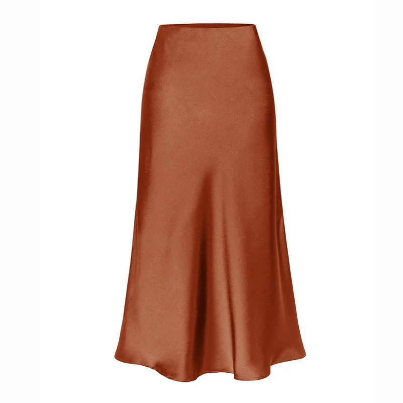 Women High Quality Satin Skirt Midi Elastic Waist Split Skirts Ladies Office Black A Line Satin Skirts With Split For Women