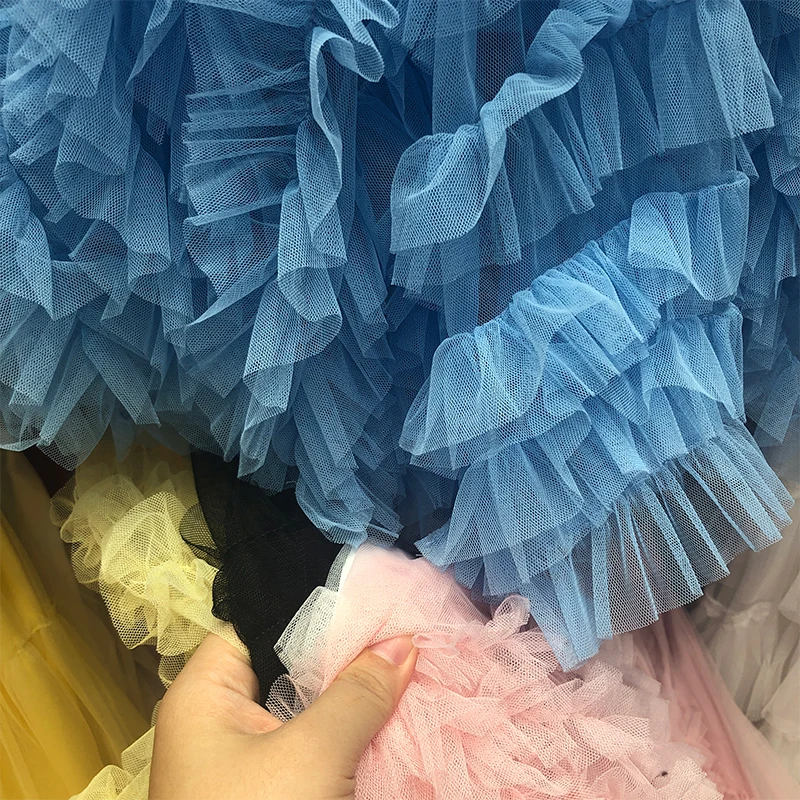 Voille Skirts Women Y2k High Waist Elastic Jupe Ladies Tulle Cake Mujer Faldas Ruffles Long Female Casual Mesh Skirt Dropship