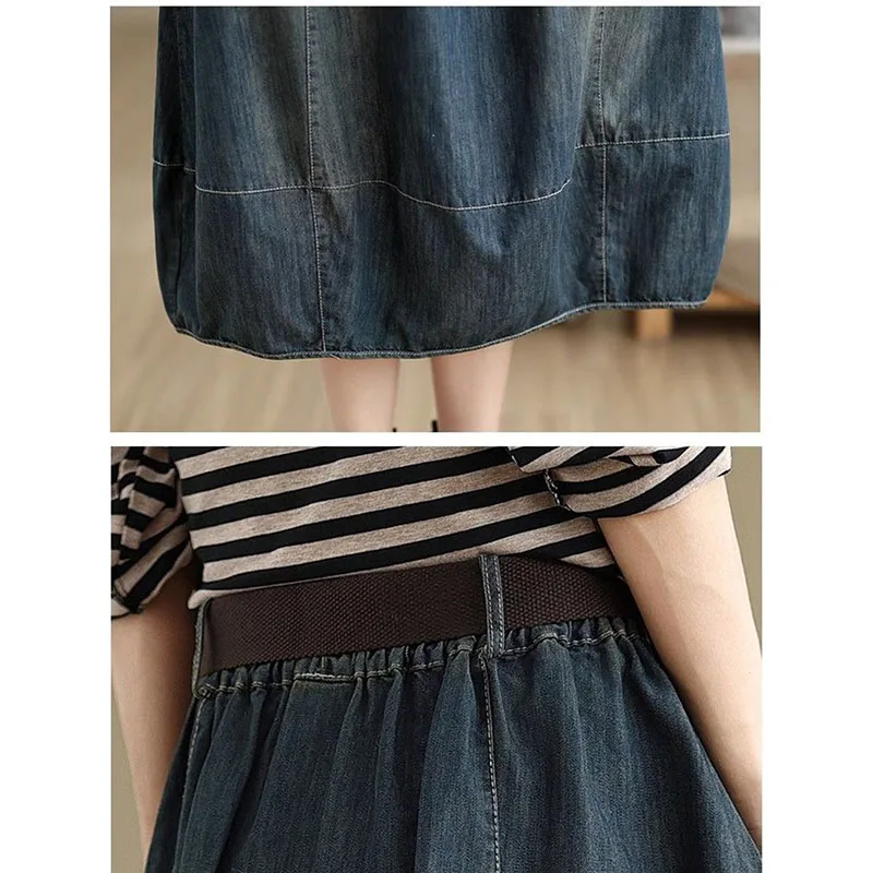 Spring Female High-end Loose Denim Skirts 2025 Women Large Size 5XL A-line Jeans Korean Ladies Fashion High Waist Cowboy Skirt