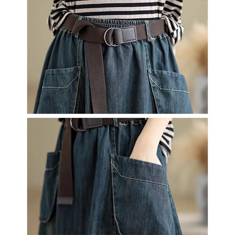 Spring Female High-end Loose Denim Skirts 2025 Women Large Size 5XL A-line Jeans Korean Ladies Fashion High Waist Cowboy Skirt
