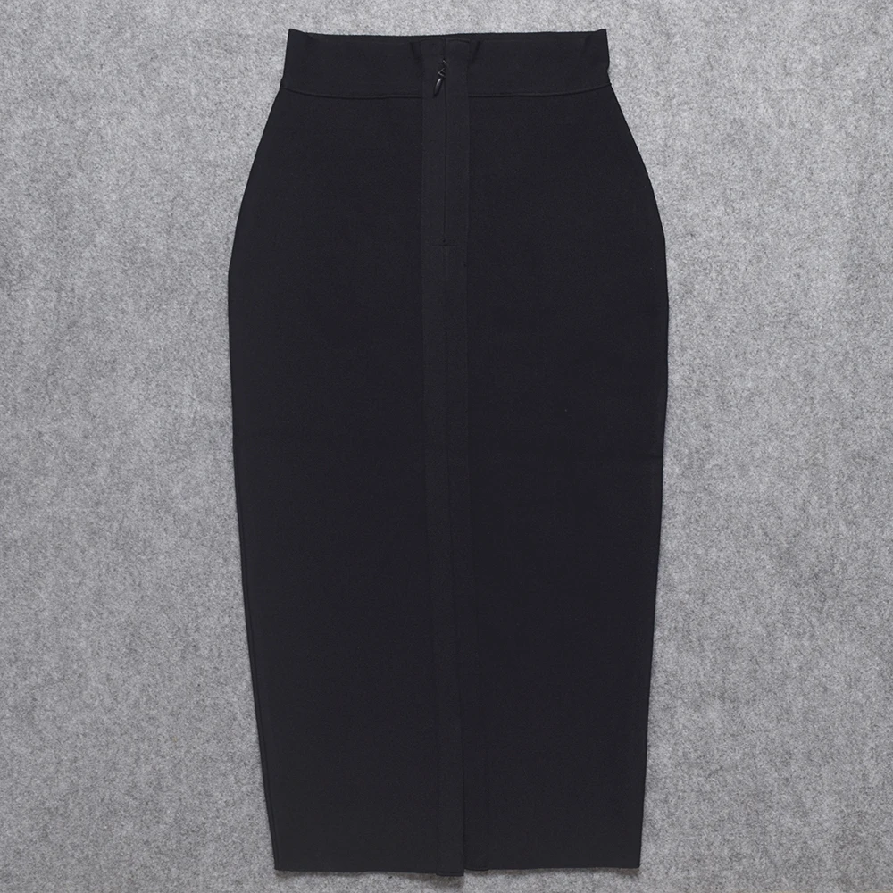 BEAUKEY Sexy Black Mid Calf Bandage Pencil Skirt Long Bodycon 2023 Women Stretch Nude Split Maxi Skirt Wholesale XL Party Skirts