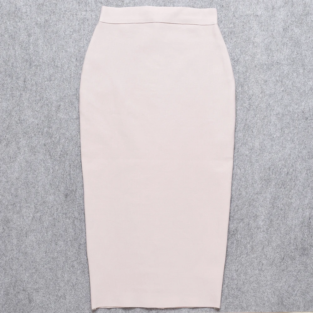 BEAUKEY Sexy Black Mid Calf Bandage Pencil Skirt Long Bodycon 2023 Women Stretch Nude Split Maxi Skirt Wholesale XL Party Skirts