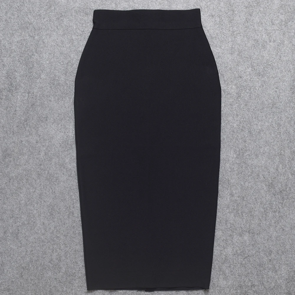 BEAUKEY Sexy Black Mid Calf Bandage Pencil Skirt Long Bodycon 2023 Women Stretch Nude Split Maxi Skirt Wholesale XL Party Skirts