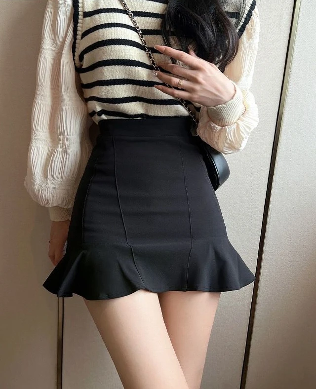 Women's Skirt Coquette Female Skirts Tight Ruffle Wrap Sexy Luxury Elegant Korean Fashion New in 2025 Trend V Y2k Vintage Modest