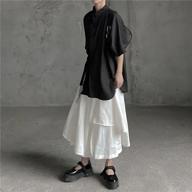 Women Black Skirts Japanese Gothic Irregular High Waist Pleated Skirt Pants for Women Vintage Cargo Skirts Female Clothes Ladies