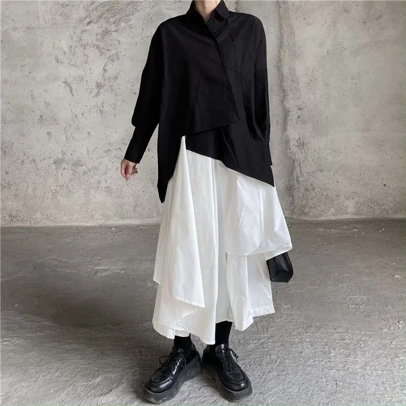 Women Black Skirts Japanese Gothic Irregular High Waist Pleated Skirt Pants for Women Vintage Cargo Skirts Female Clothes Ladies