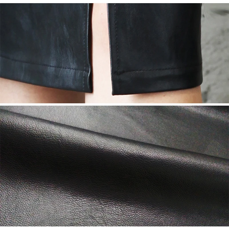 Black Leather Skirt Women 2024 Autumn Midi PU Pencil Skirt Office Sexy Package Hip Front Or Back Slit Skirts 5XL