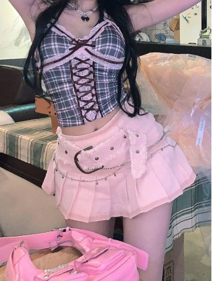 Women's Skirt 2026 New Fashion Fairycore Kawaii Streetwear Clothes Y2K Pink Mini Skirts Aesthetic Sweet Cute High Sweet Slim