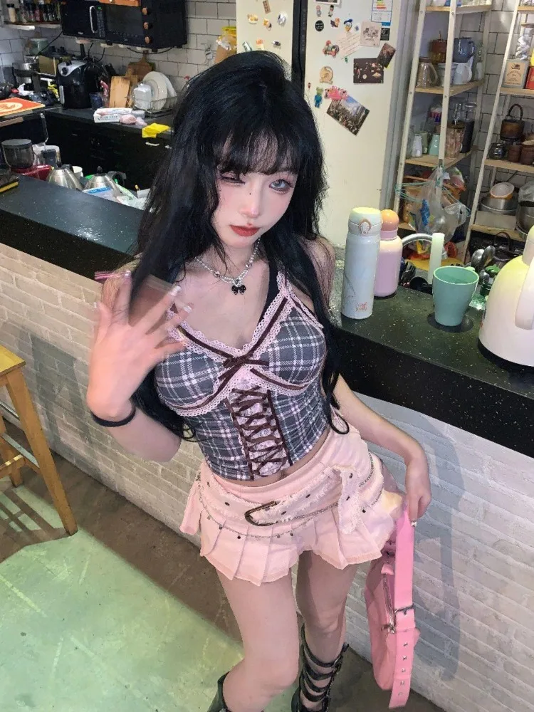 Women's Skirt 2026 New Fashion Fairycore Kawaii Streetwear Clothes Y2K Pink Mini Skirts Aesthetic Sweet Cute High Sweet Slim