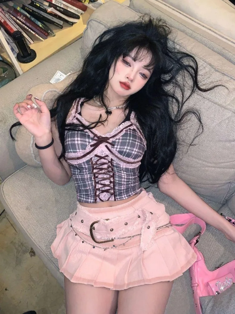 Women's Skirt 2026 New Fashion Fairycore Kawaii Streetwear Clothes Y2K Pink Mini Skirts Aesthetic Sweet Cute High Sweet Slim
