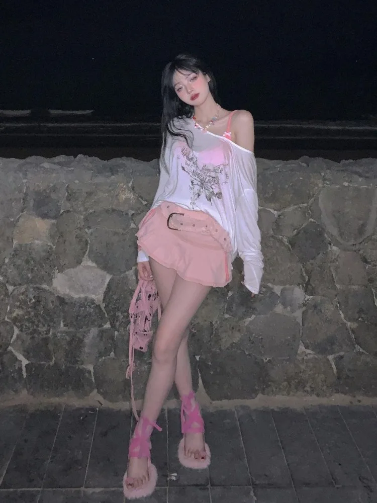 Women's Skirt 2026 New Fashion Fairycore Kawaii Streetwear Clothes Y2K Pink Mini Skirts Aesthetic Sweet Cute High Sweet Slim