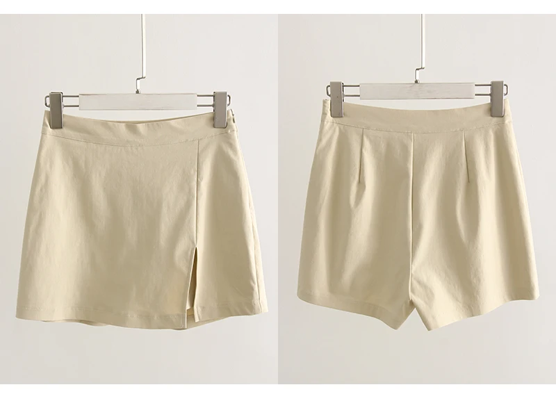 Summer Mini Divided Skirt For Women Elastic Skorts Black Office Lady Slit Skirts Short High Waist Women Mini Skirt Shorts Zipper