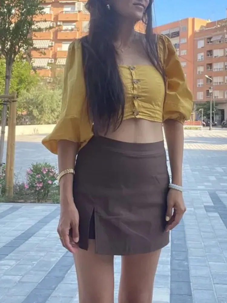 Summer Mini Divided Skirt For Women Elastic Skorts Black Office Lady Slit Skirts Short High Waist Women Mini Skirt Shorts Zipper