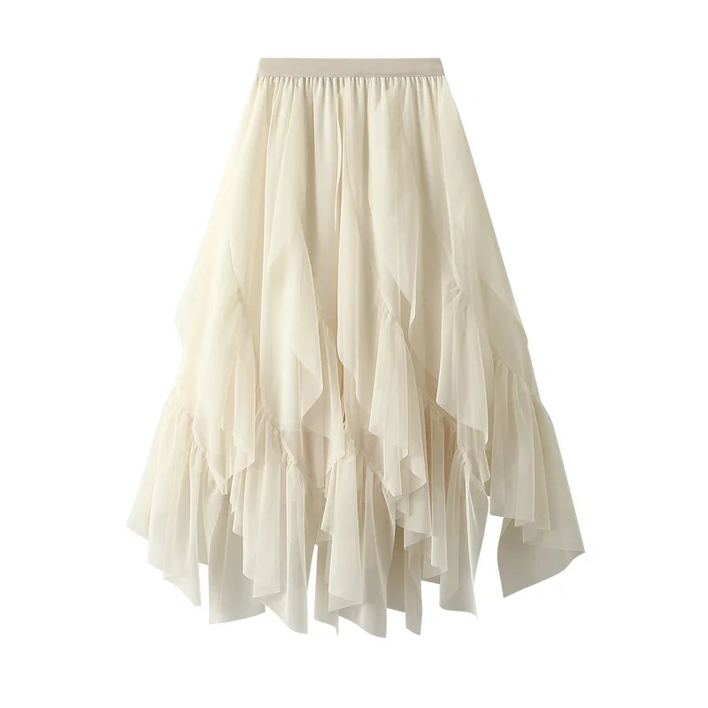 Ruffled Yarn Skirt Half Skirt Women High Waist Small Mesh Skirt A-line Skirt 100 Wrinkles Skirt Korean Skirt Tutu long skirt