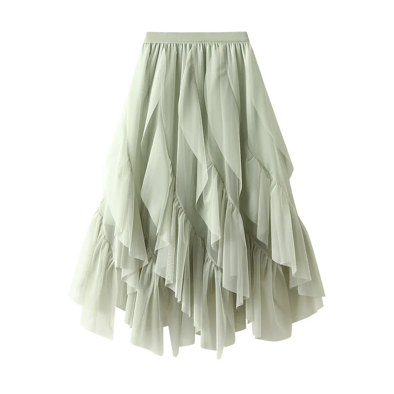Ruffled Yarn Skirt Half Skirt Women High Waist Small Mesh Skirt A-line Skirt 100 Wrinkles Skirt Korean Skirt Tutu long skirt